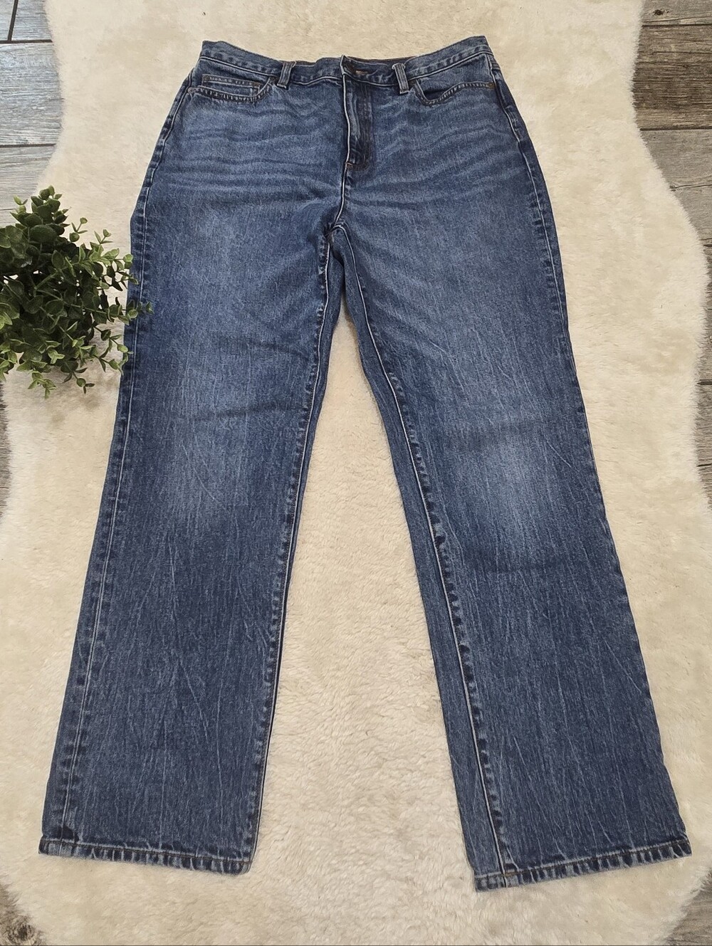Lands' End Straight Leg Medium Wash Classic Casual Gorpcore Utility Jeans, 12
